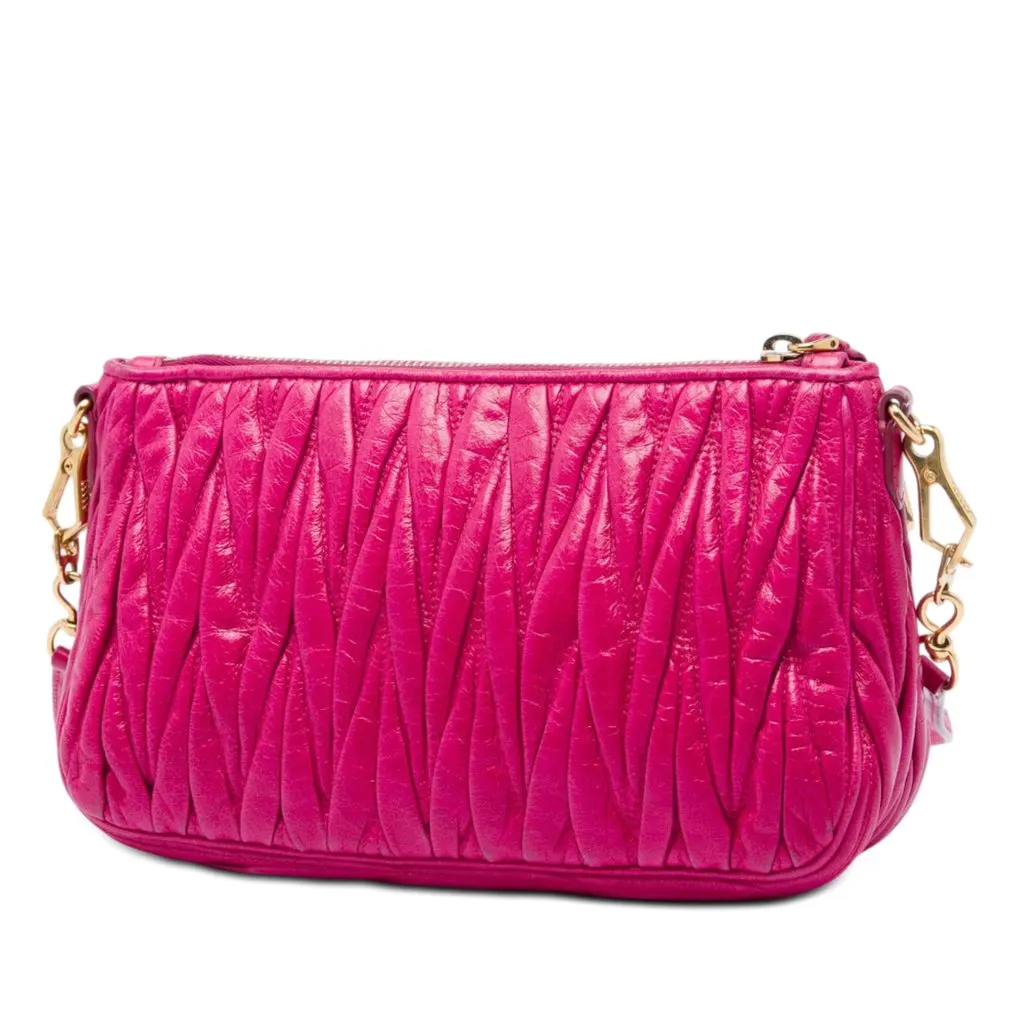 Miu Miu Matelasse Nappa Lux Charm Shoulder Bag Pink Leather Good - Back View