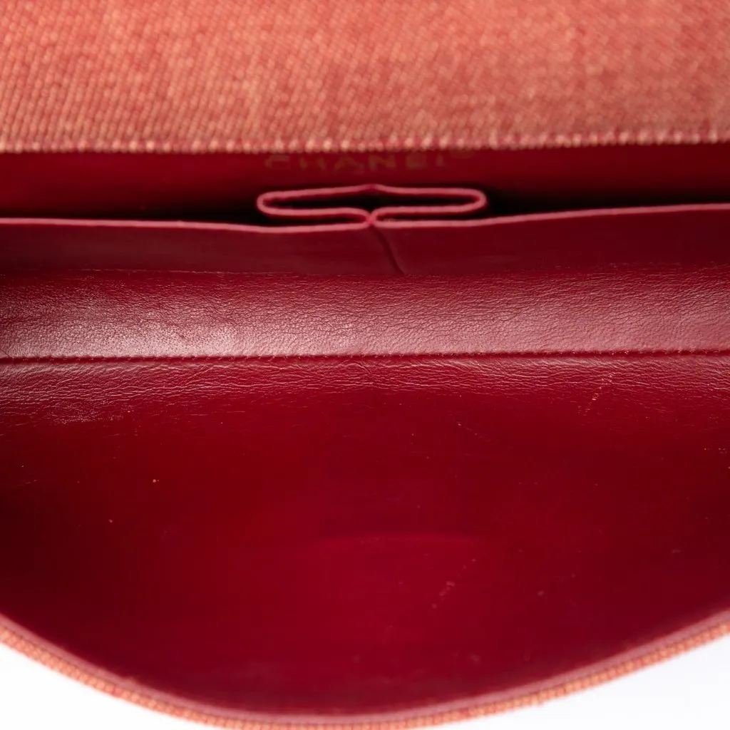Chanel CC Choco Bar Denim Chain Flap Red Very good - Model View