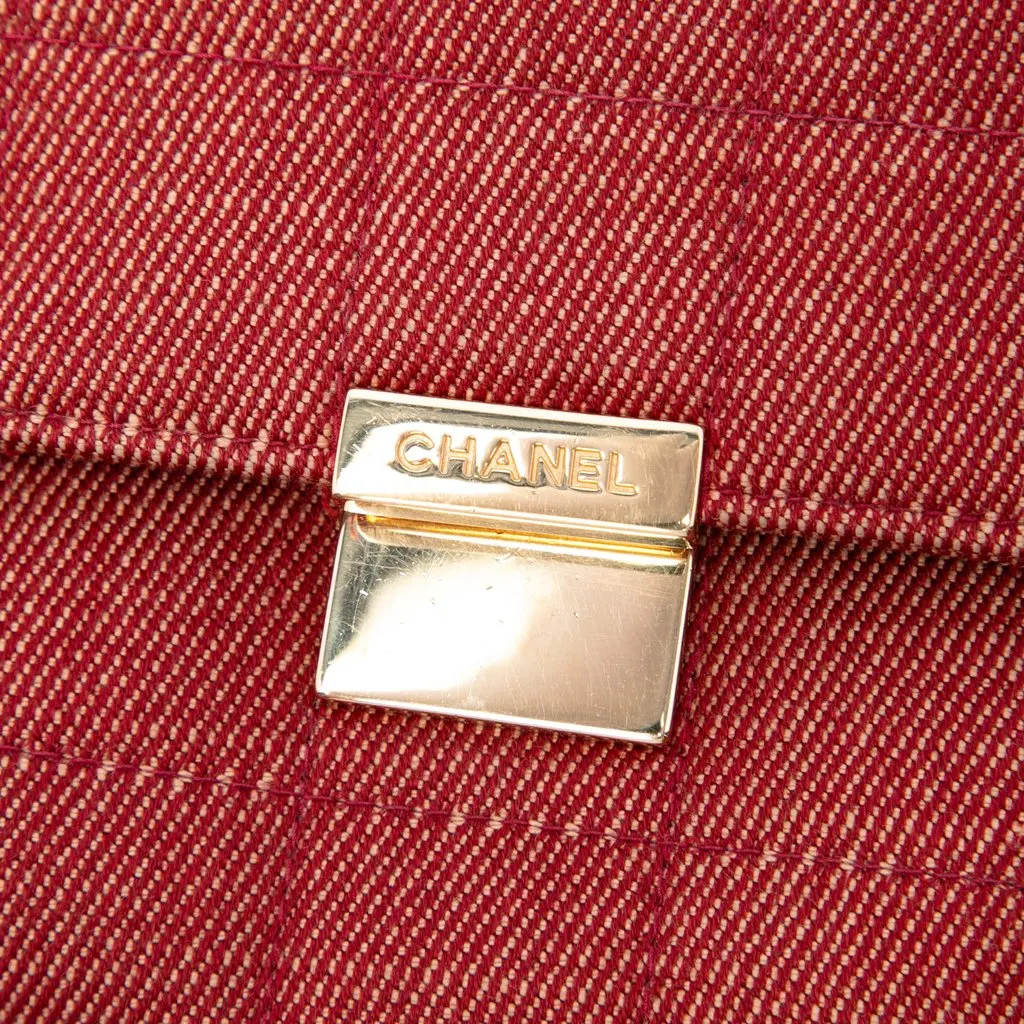 Chanel CC Choco Bar Denim Chain Flap Red Very good - Box View