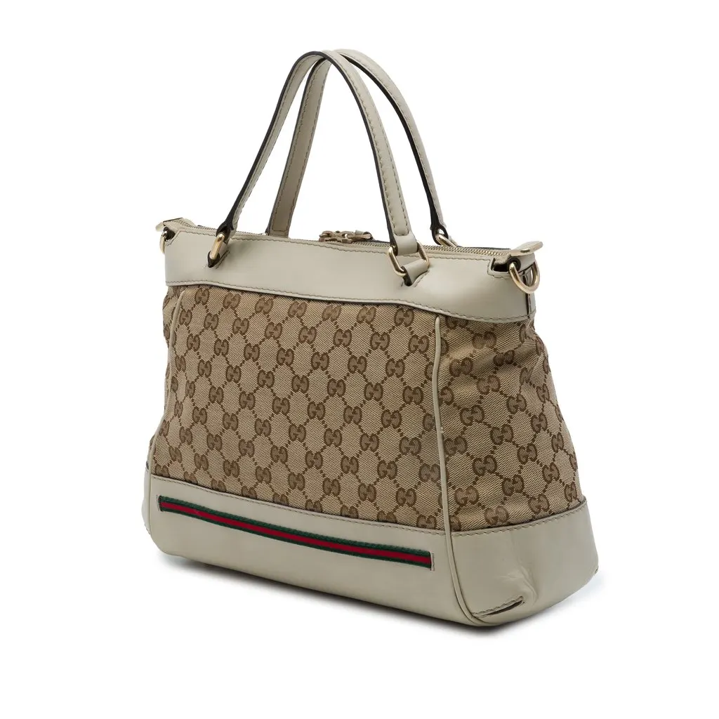 Gucci GG Canvas Web Mayfair Satchel Beige Canvas Very good - Back View
