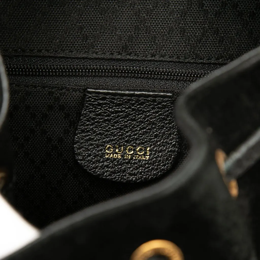 Gucci Suede Bamboo Drawstring Backpack Black Suede Good - Box View
