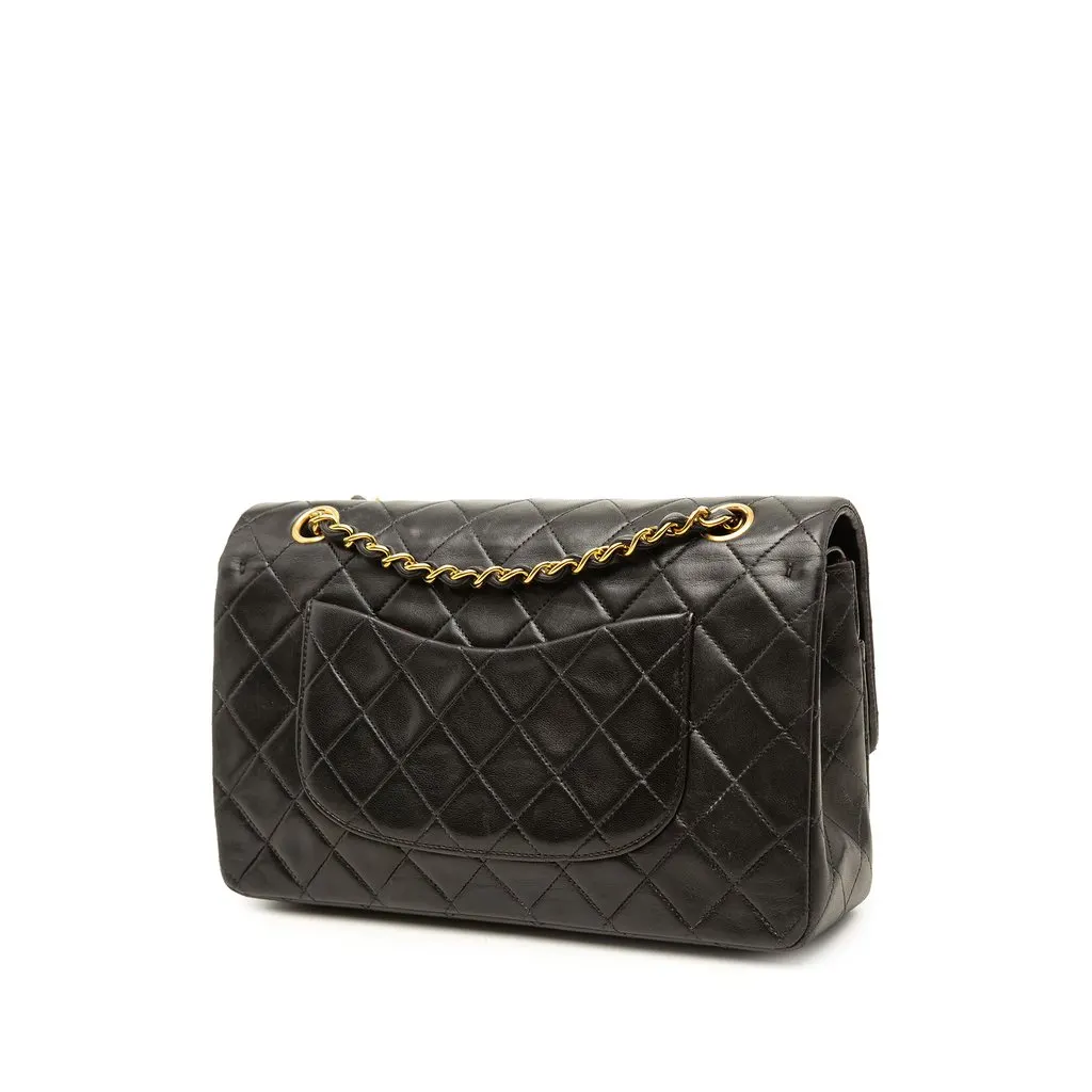 Chanel Medium Classic Lambskin Double Flap Black Leather Good - Back View