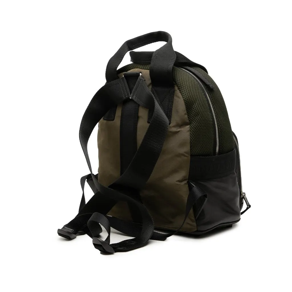 Miu Miu Leather Trimmed Crystal Embellished Matelasse Nylon Backpack Brown Polyamide Good - Back View