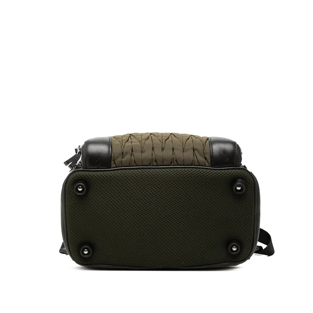 Miu Miu Leather Trimmed Crystal Embellished Matelasse Nylon Backpack Brown Polyamide Good - Inside View