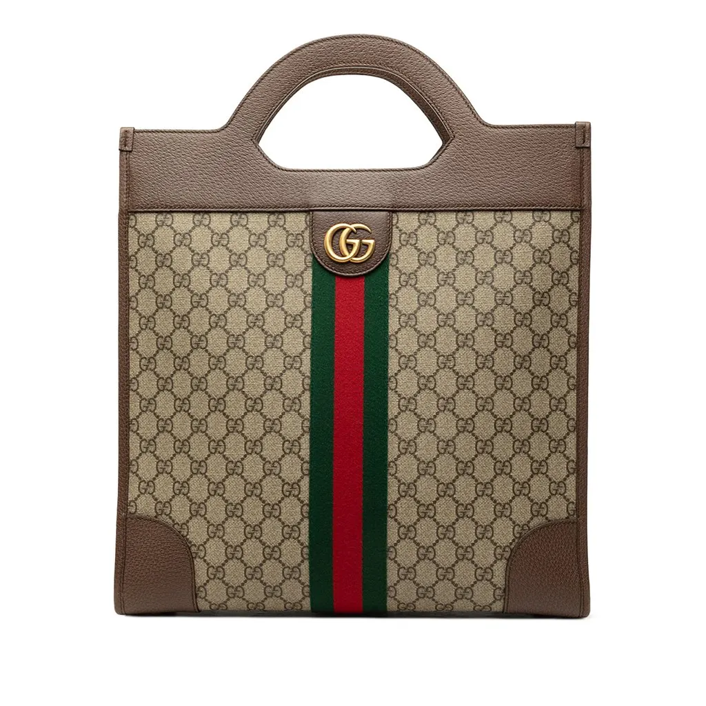 Gucci GG Supreme Web Ophidia Vertical Tote Beige Canvas Very good - Front View