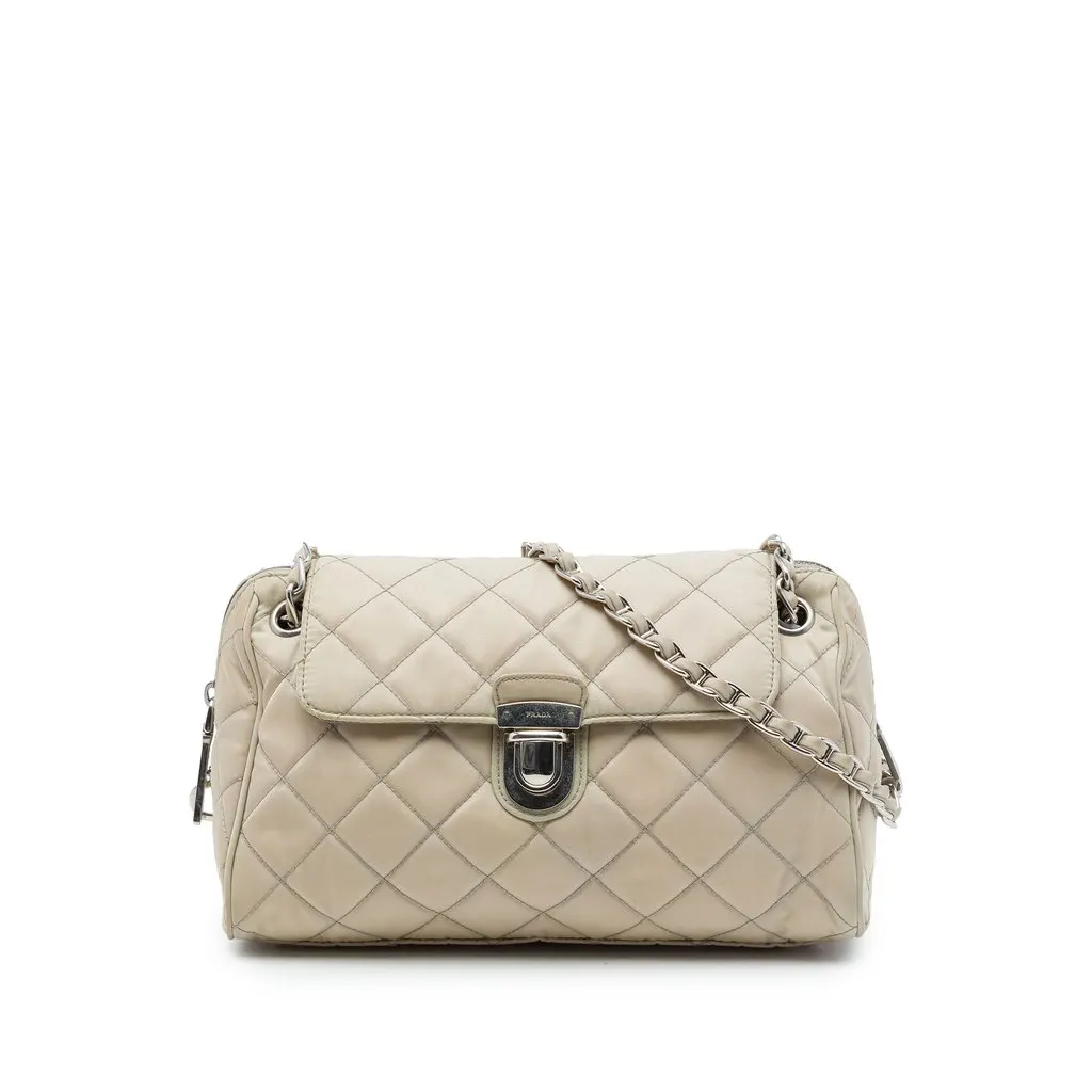 Prada Impuntu Tessuto Chain Flap Crossbody Brown Polyamide Very good - Front View