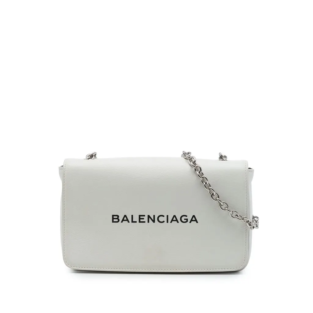 Balenciaga Leather Everyday Wallet on Chain White Leather Very good - Front View
