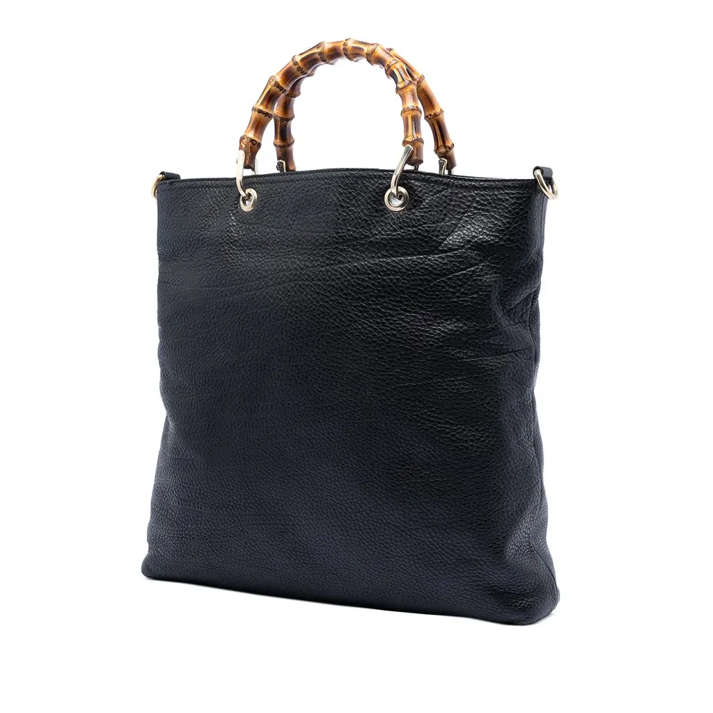 Gucci Tall Leather Bamboo Shopper Tote Black Leather Good - Back View