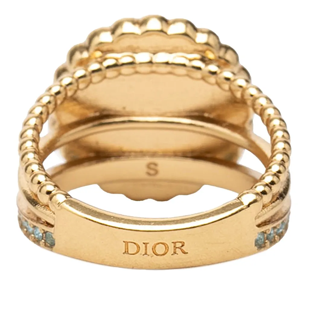 Dior Gold Plated Resin Faux Pearl Strass CD Logo Ring Gold Metal Very good - Inside View
