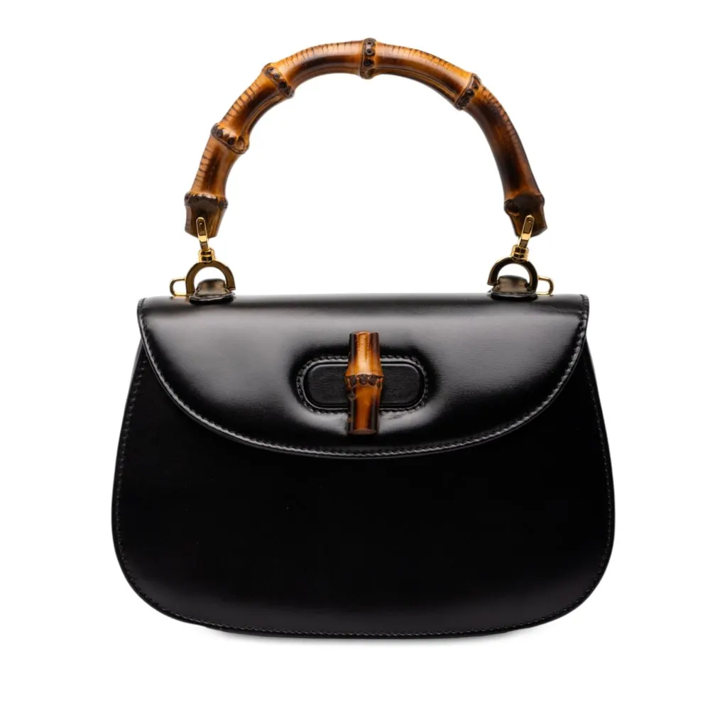 Gucci Small Calfskin Bamboo Night Black Leather Very good - Front View