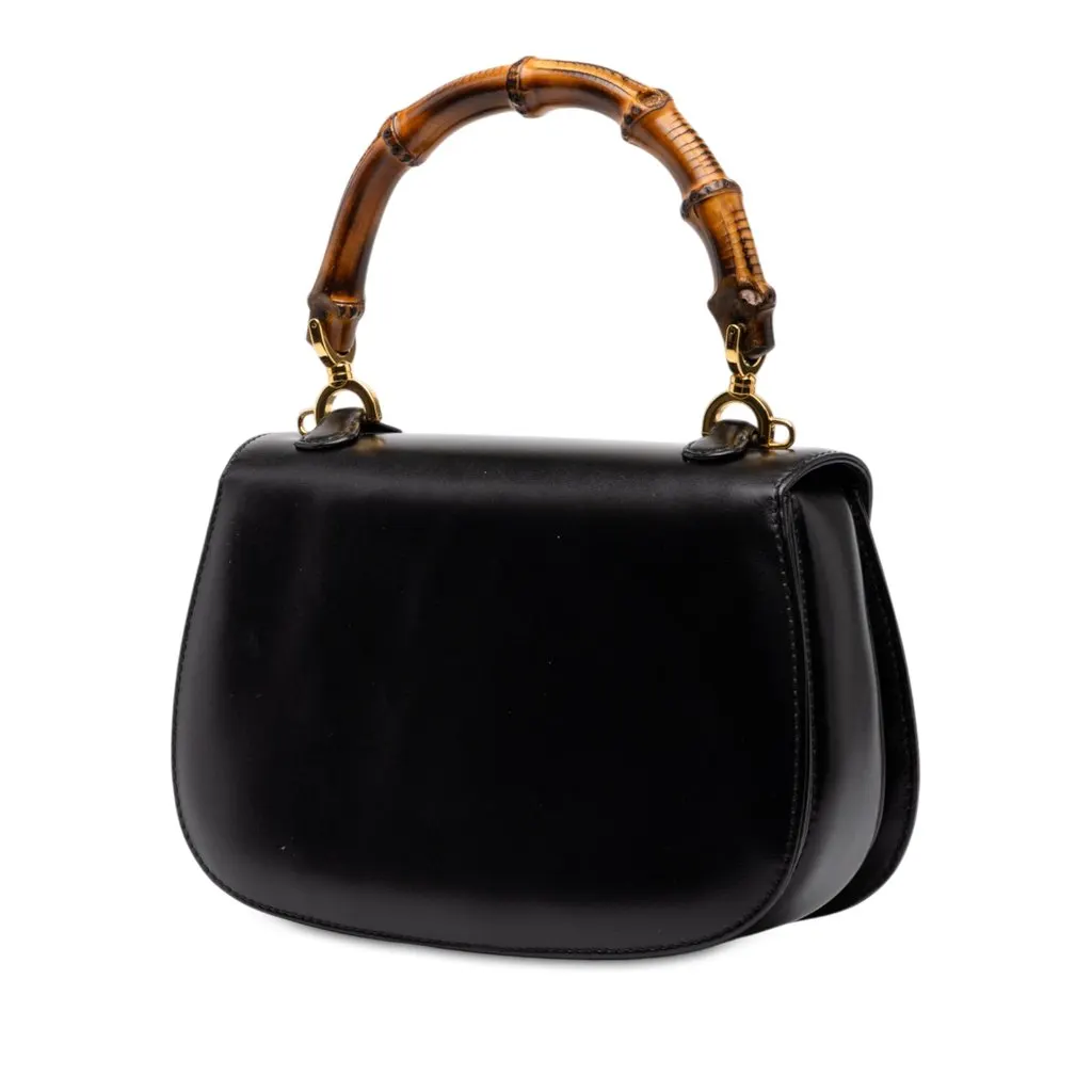 Gucci Small Calfskin Bamboo Night Black Leather Very good - Back View