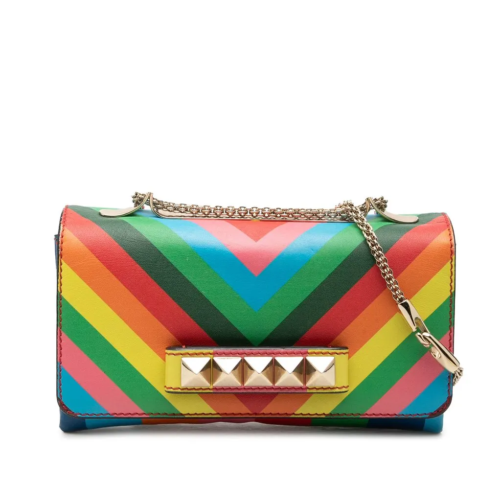 Valentino Vitello 1973 Va Va Voom Rockstud Rainbow Shoulder Bag Red Leather Good - Front View