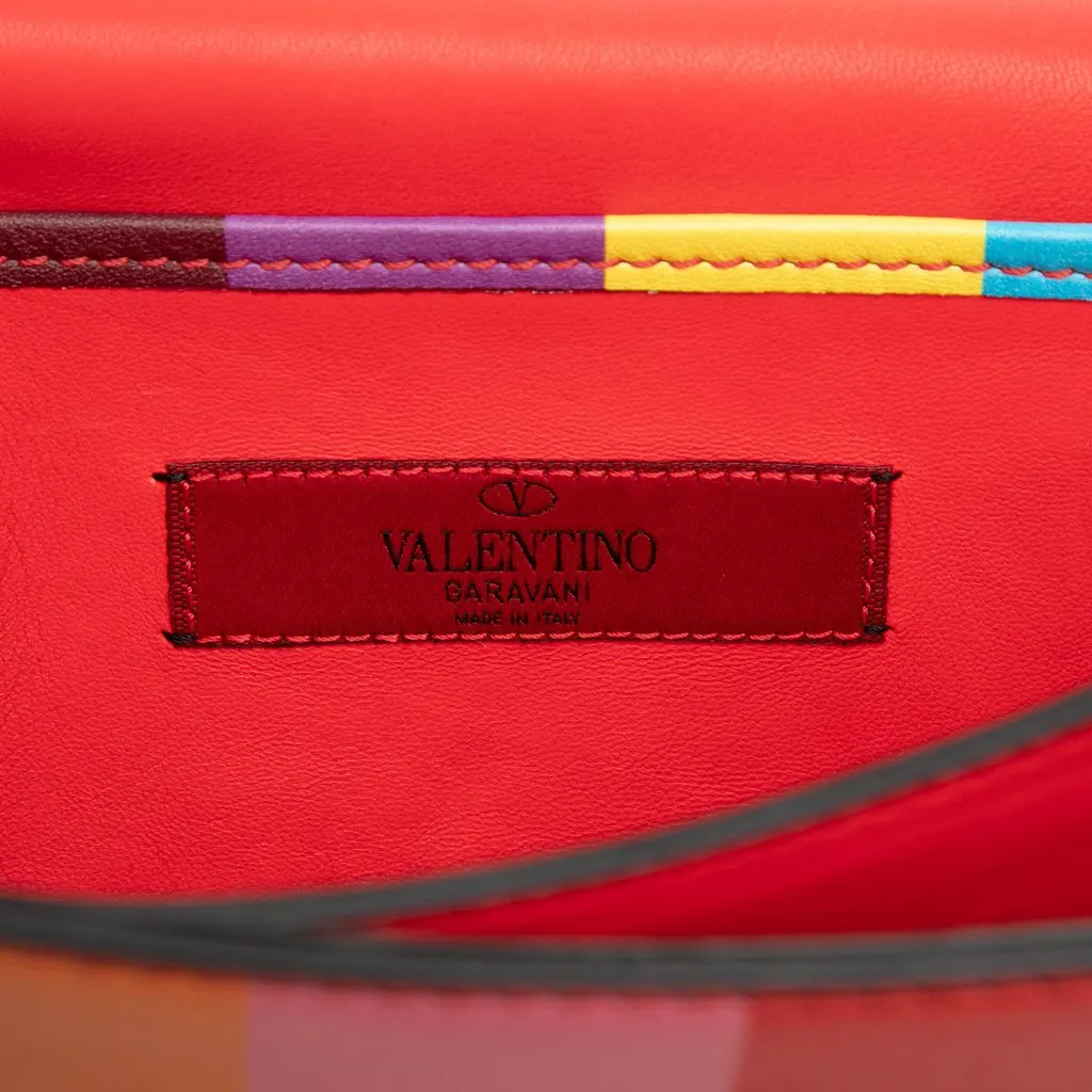 Valentino Vitello 1973 Va Va Voom Rockstud Rainbow Shoulder Bag Red Leather Good - Box View