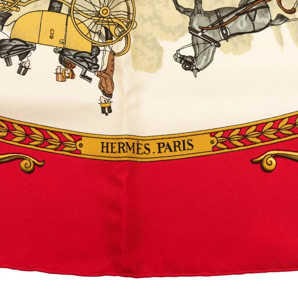 Hermès La Promenade De Longchamps Silk Scarf 90 Red Silk Good - Inside View