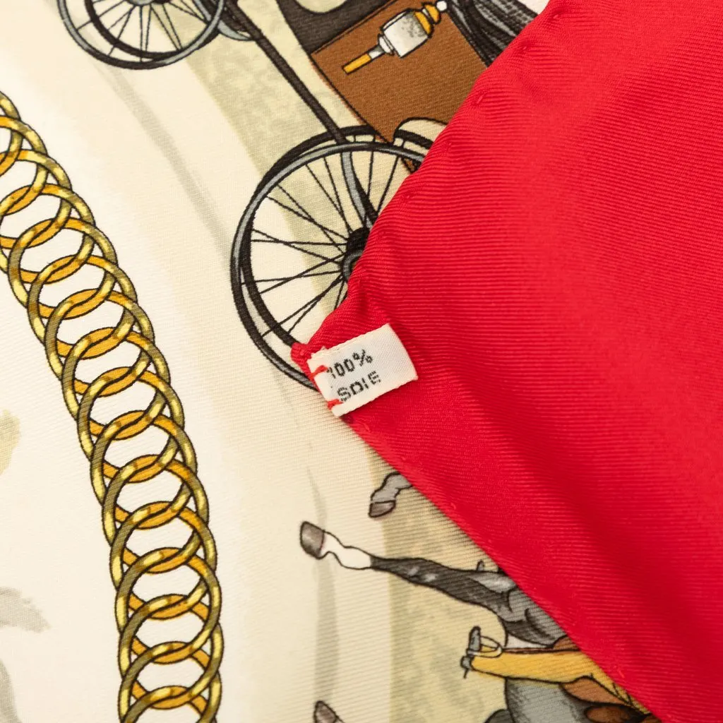 Hermès La Promenade De Longchamps Silk Scarf 90 Red Silk Good - Model View