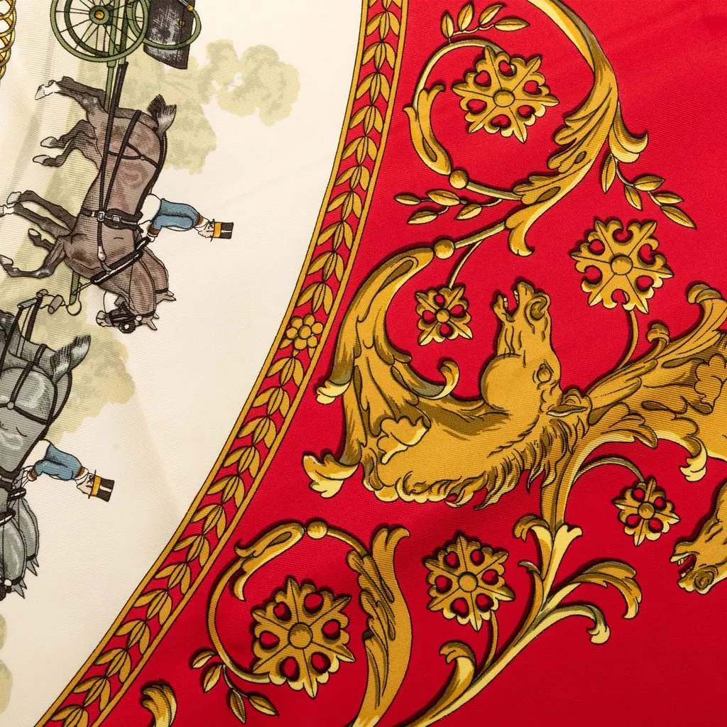 Hermès La Promenade De Longchamps Silk Scarf 90 Red Silk Good - Box View