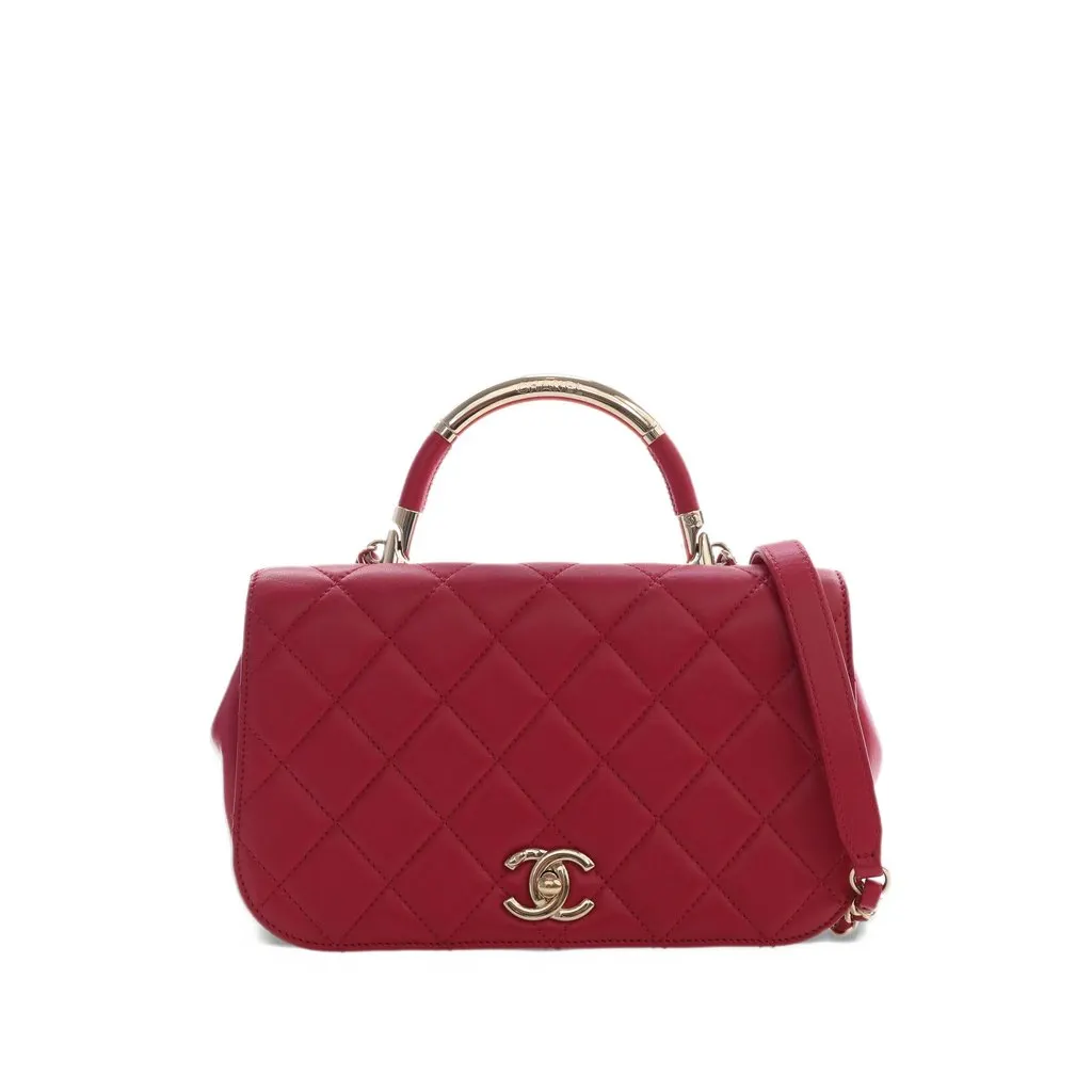 Chanel Small Quilted Lambskin Carry Chic Flap Red Leather Very good - Front View