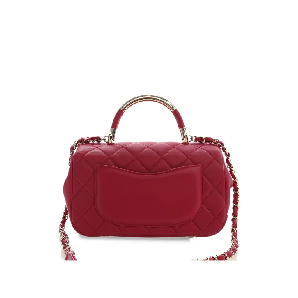 Chanel Small Quilted Lambskin Carry Chic Flap Red Leather Very good - Back View