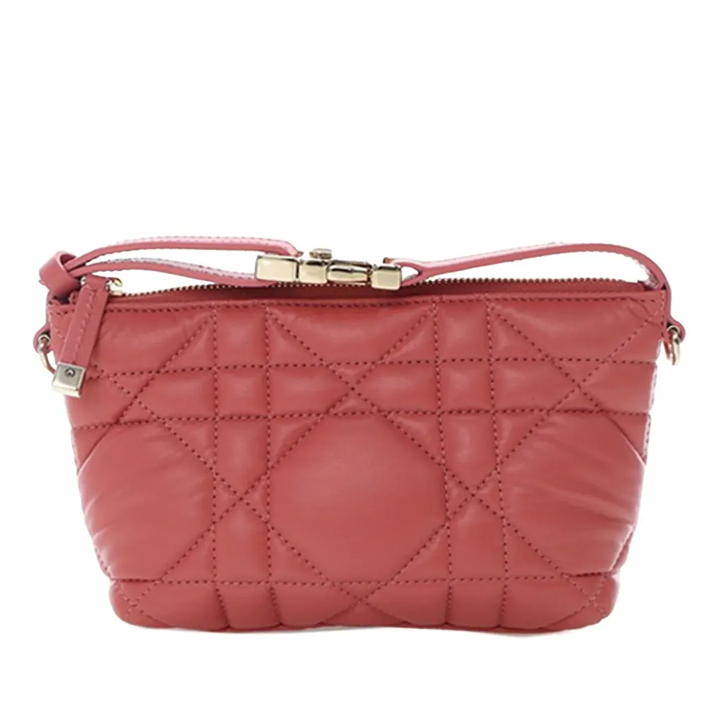 Dior Small Calfskin Macrocannage Diortravel Nomad Pouch Pink Leather Very good - Front View