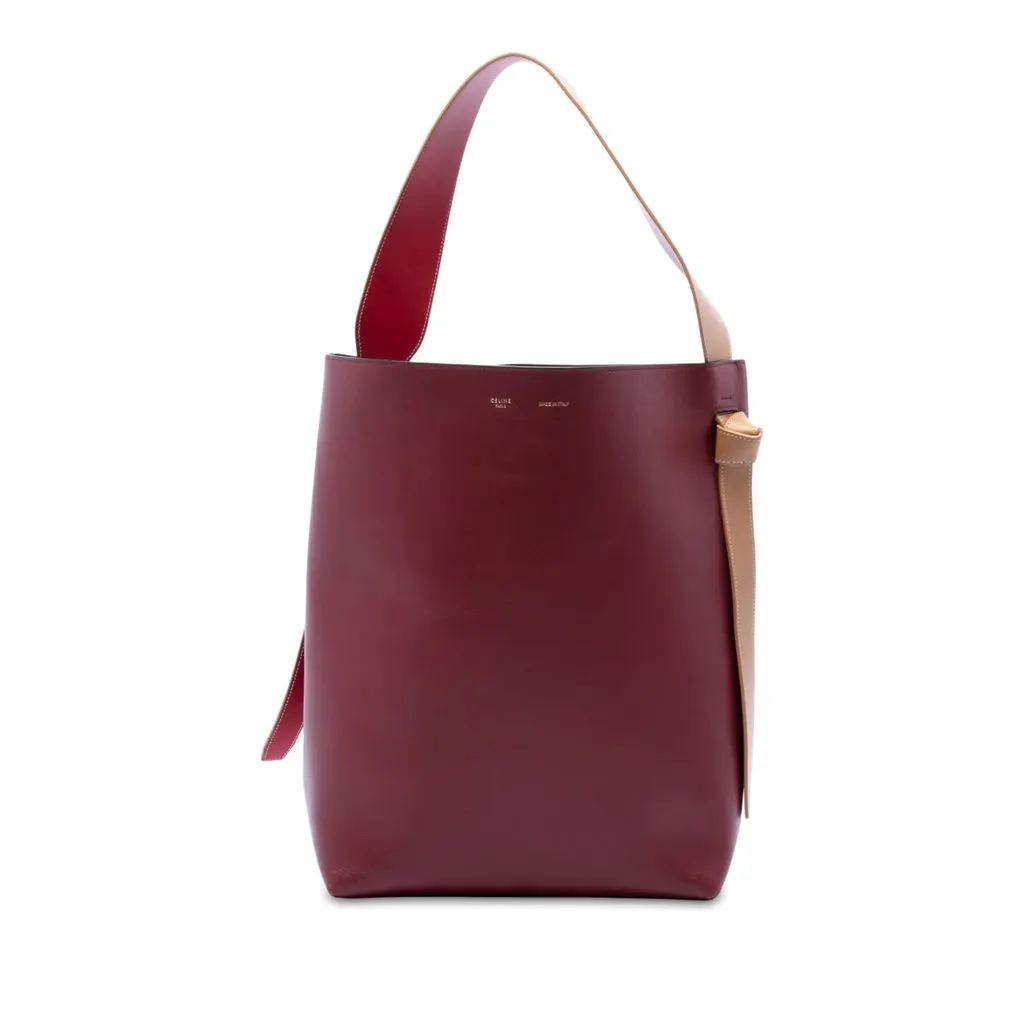 Celine Small Smooth Bicolor Calfskin Twisted Cabas Tote Red Leather Very good - Front View