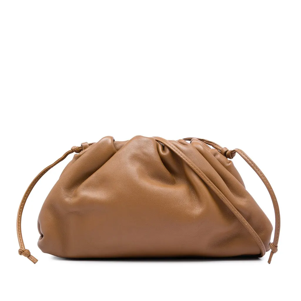 Bottega Veneta Lambskin The Mini Pouch Crossbody Brown Leather Very good - Front View