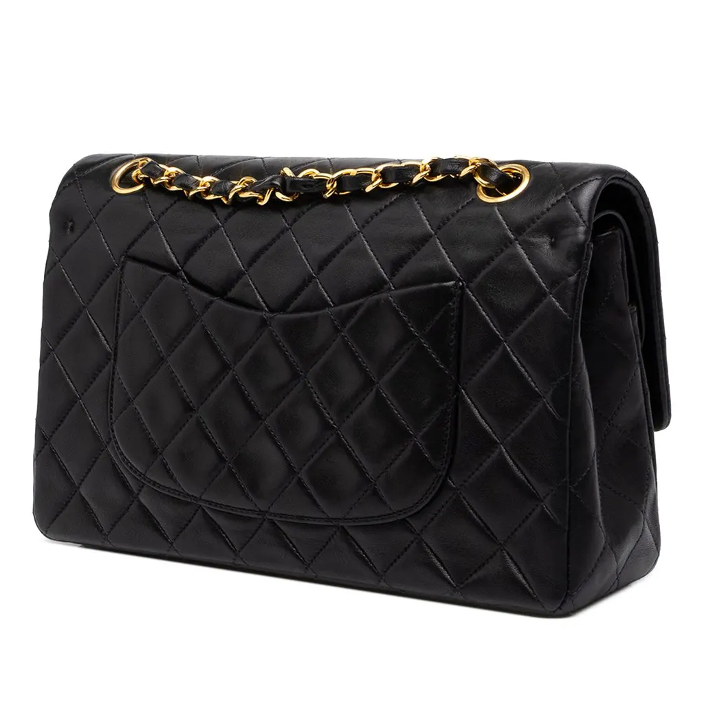 Chanel Medium Classic Lambskin Double Flap Black Leather Good - Back View
