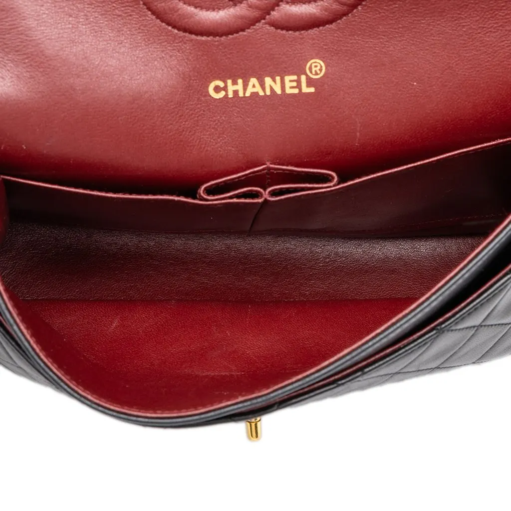 Chanel Medium Classic Lambskin Double Flap Black Leather Good - Model View