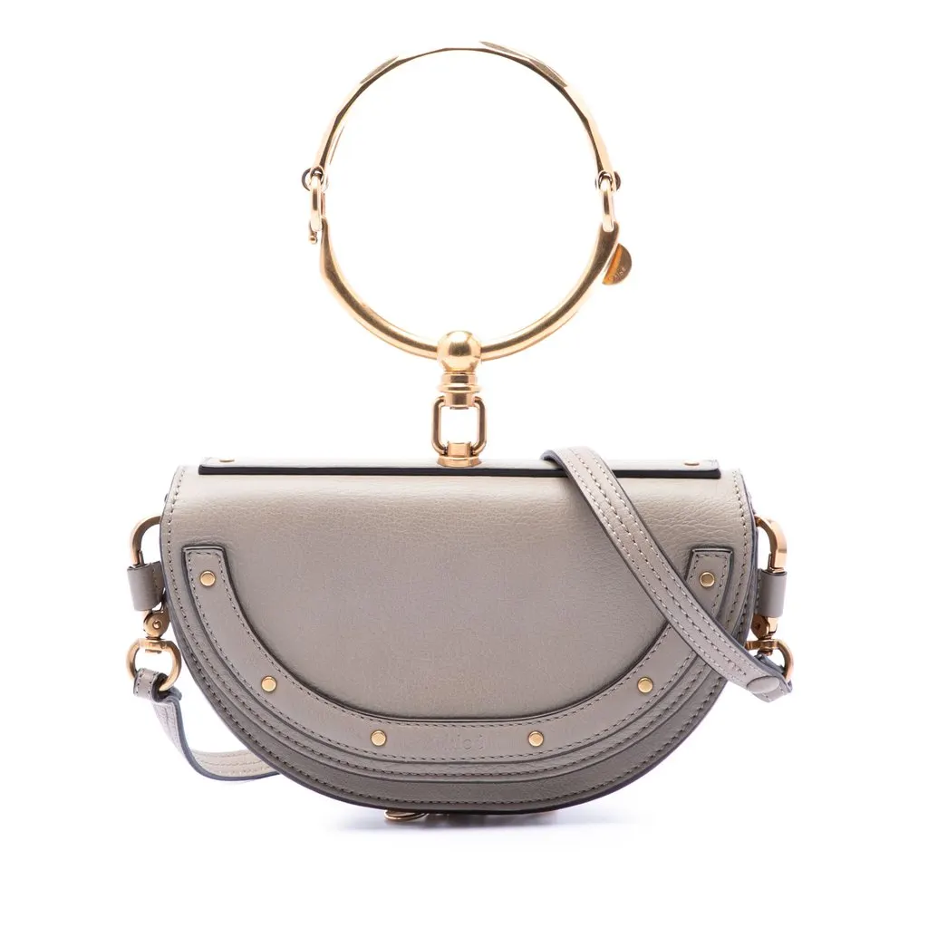 Chloé Mini Calfskin Nile Bracelet Satchel Grey Leather Very good - Front View