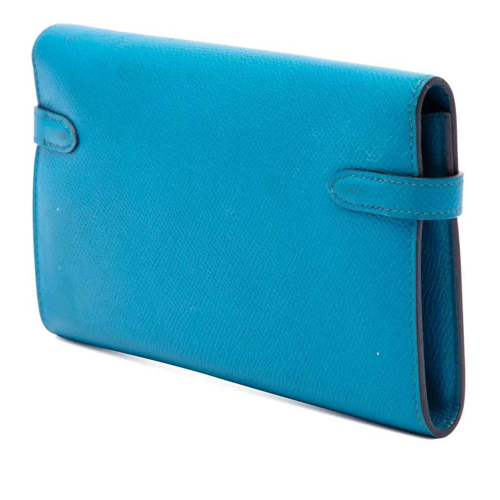 Hermès Epsom Kelly Trifold Long Wallet Blue Leather Good - Back View