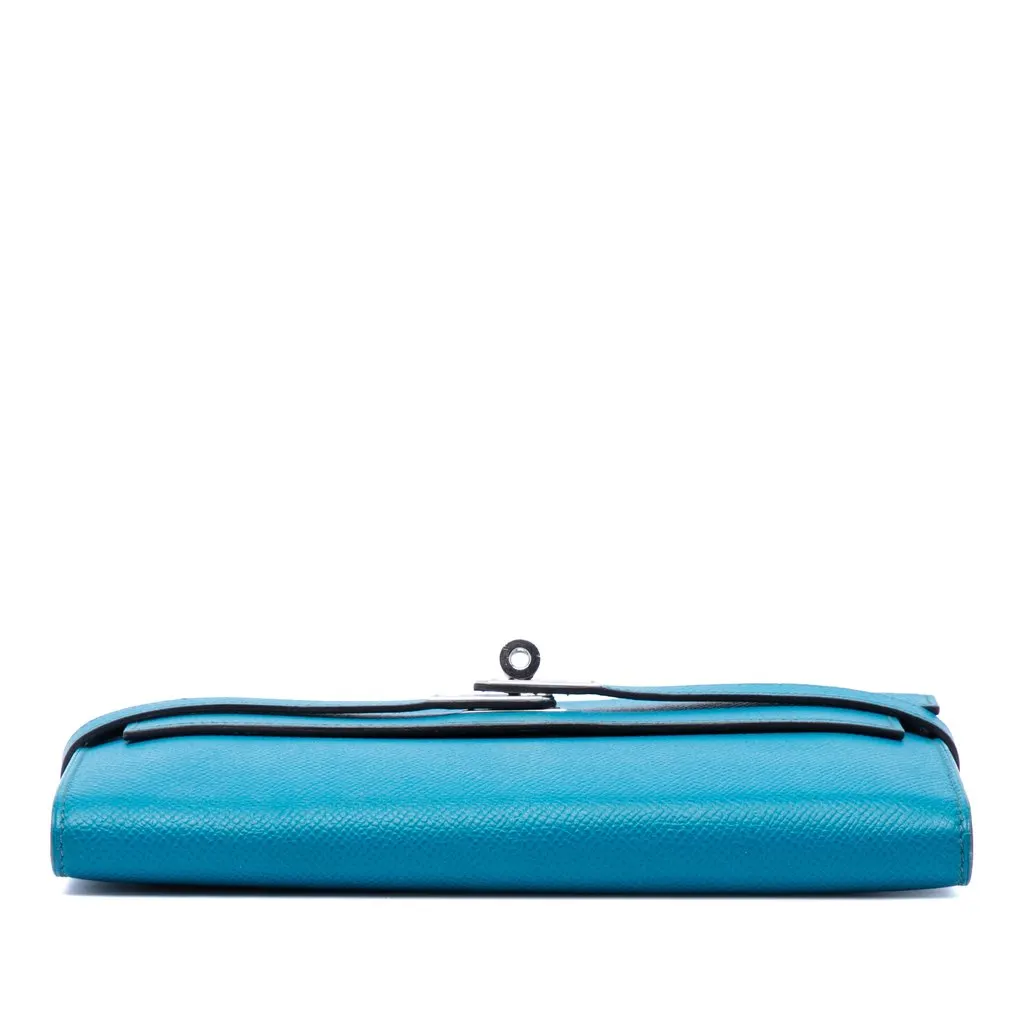 Hermès Epsom Kelly Trifold Long Wallet Blue Leather Good - Inside View