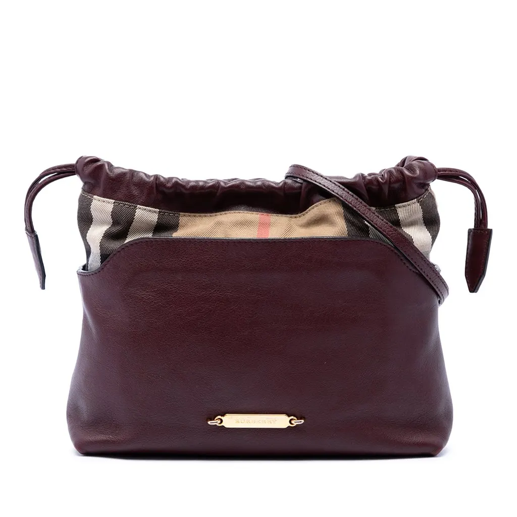 Burberry House Check Canvas and Calfskin Little Crush Crossbody Red Leather Very good - Front View