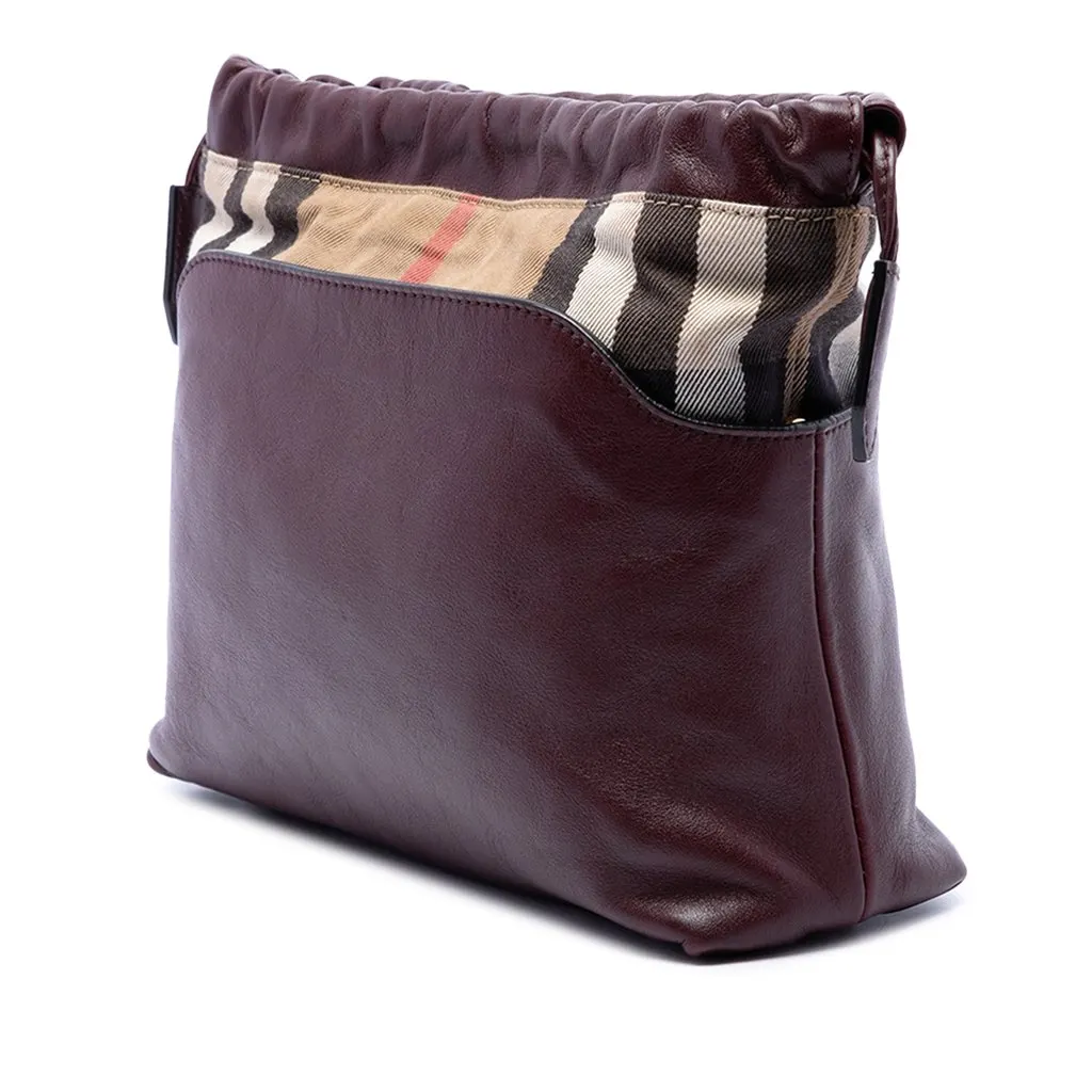 Burberry House Check Canvas and Calfskin Little Crush Crossbody Red Leather Very good - Back View