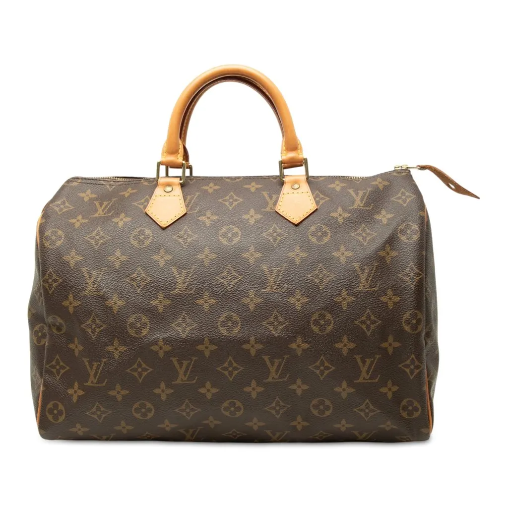 Louis Vuitton Monogram Speedy 35 Brown Canvas Good - Front View