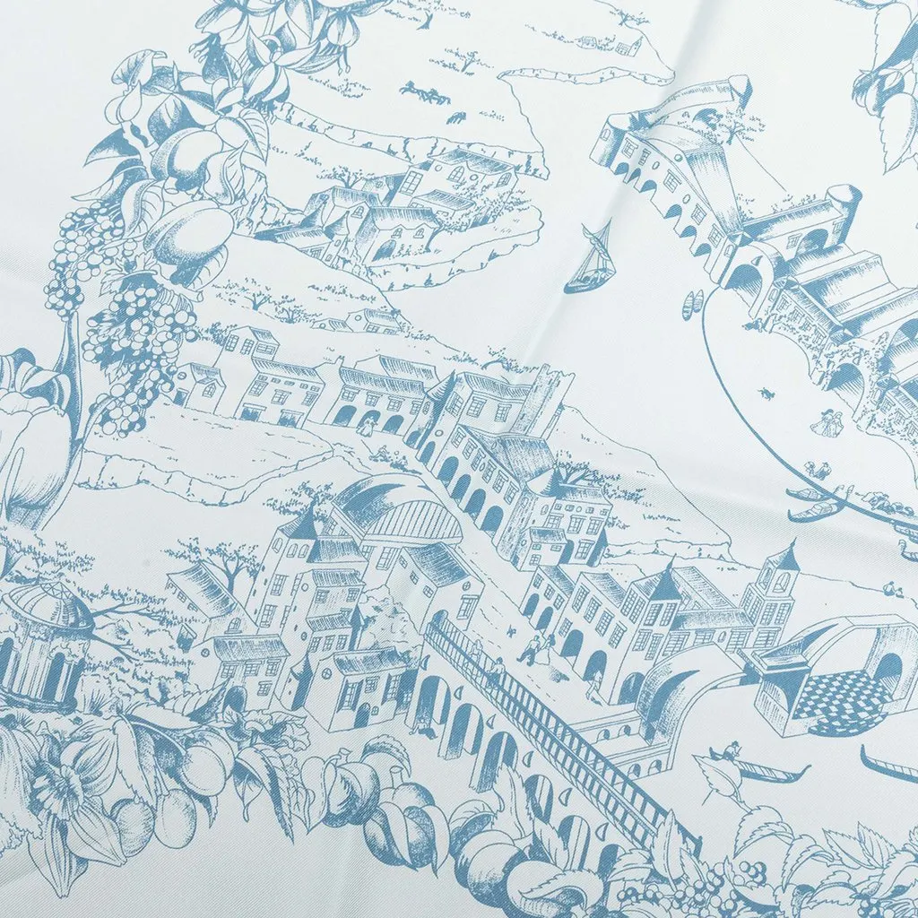 Hermès Au Pays de Cocagne Finesse Silk Scarf 90 Blue Very good - Box View