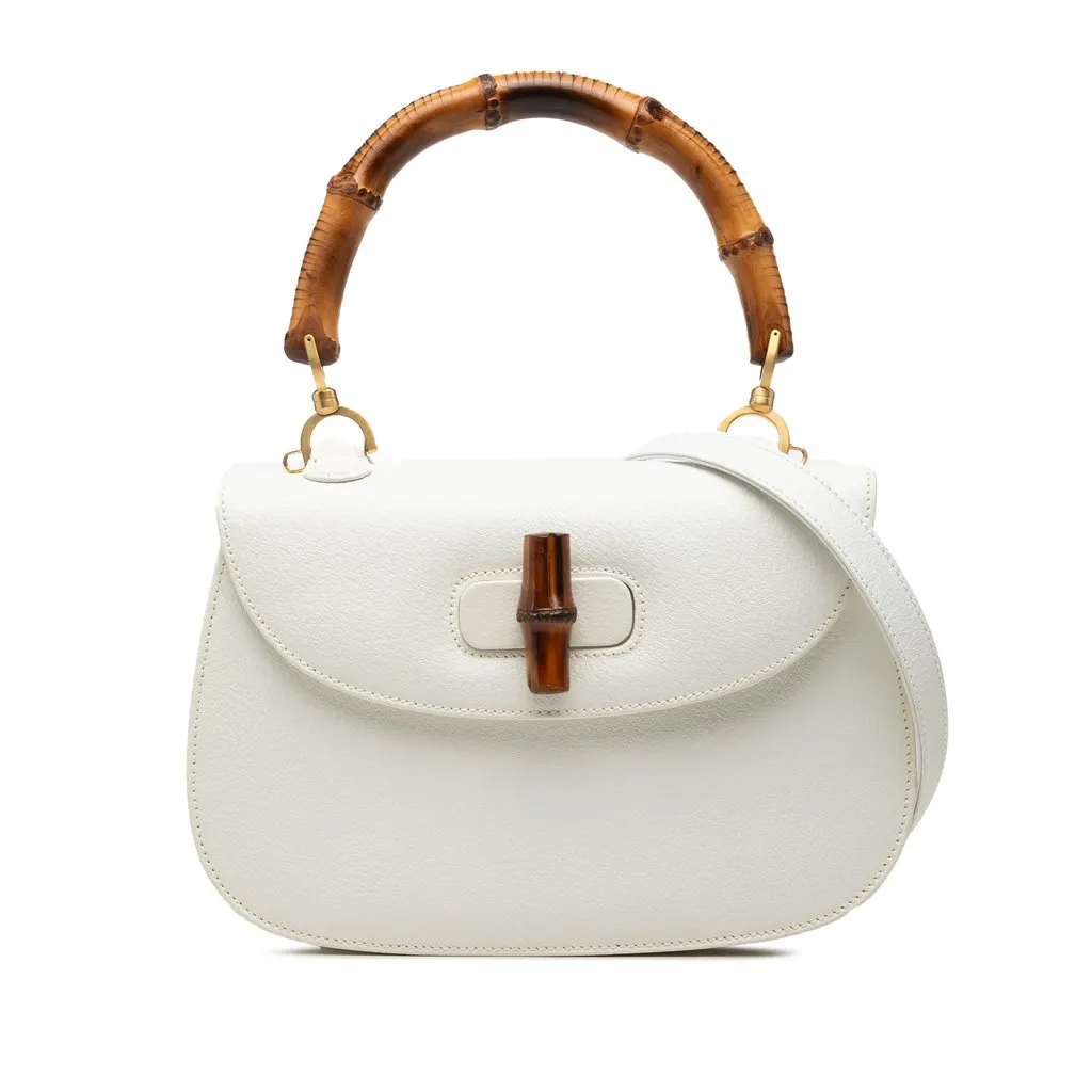 Gucci Calfskin Bamboo Night White Leather Very good - Front View