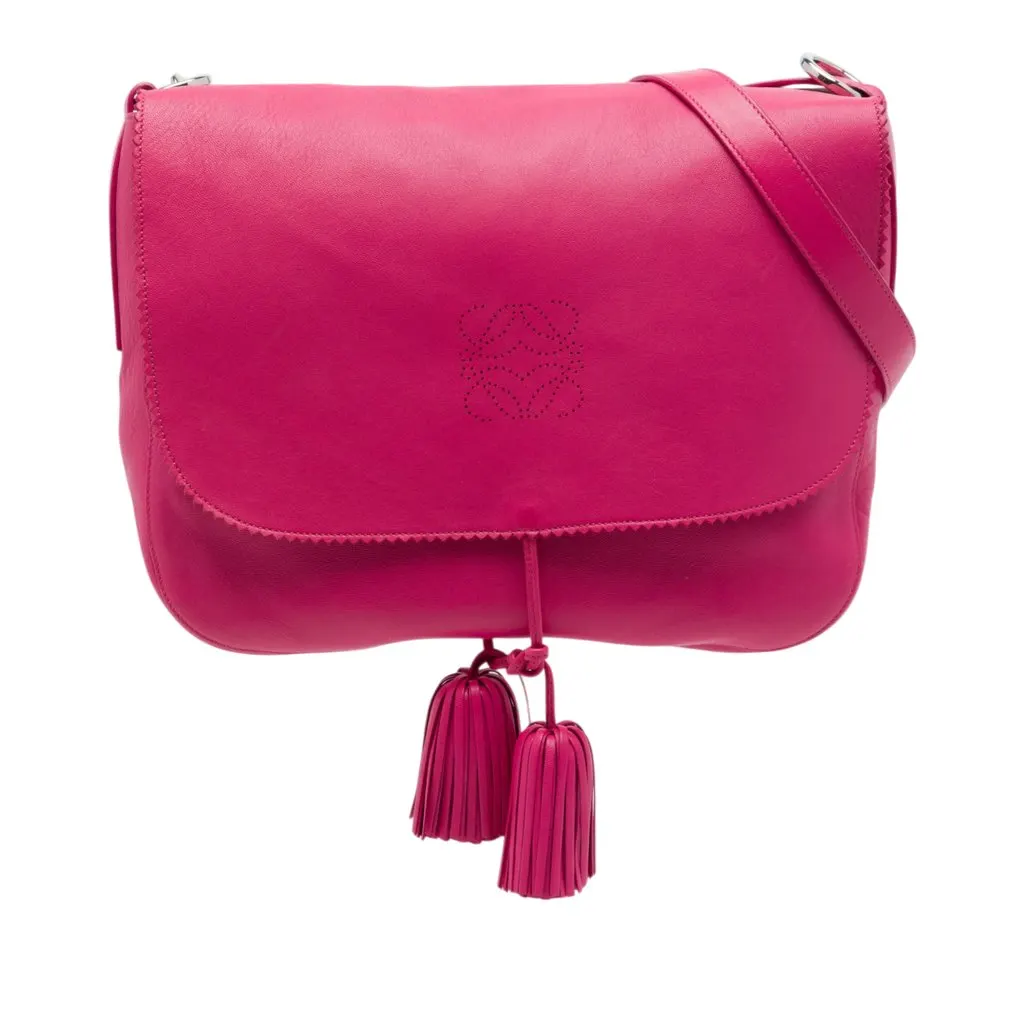 Loewe Nappa Anagram Tassel Crossbody Pink Leather Good - Front View