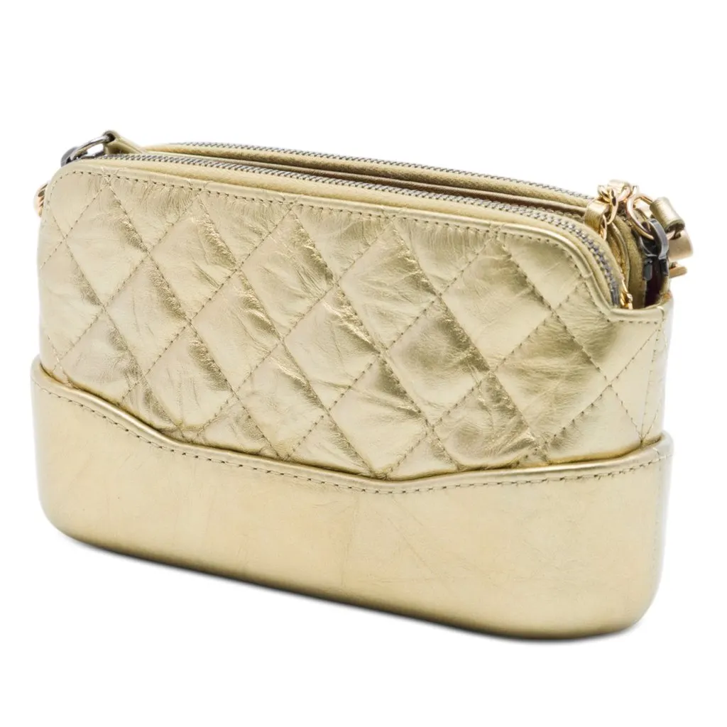 Chanel Quilted Metallic Aged Calfskin Gabrielle Clutch With Chain Gold Leather Very good - Back View