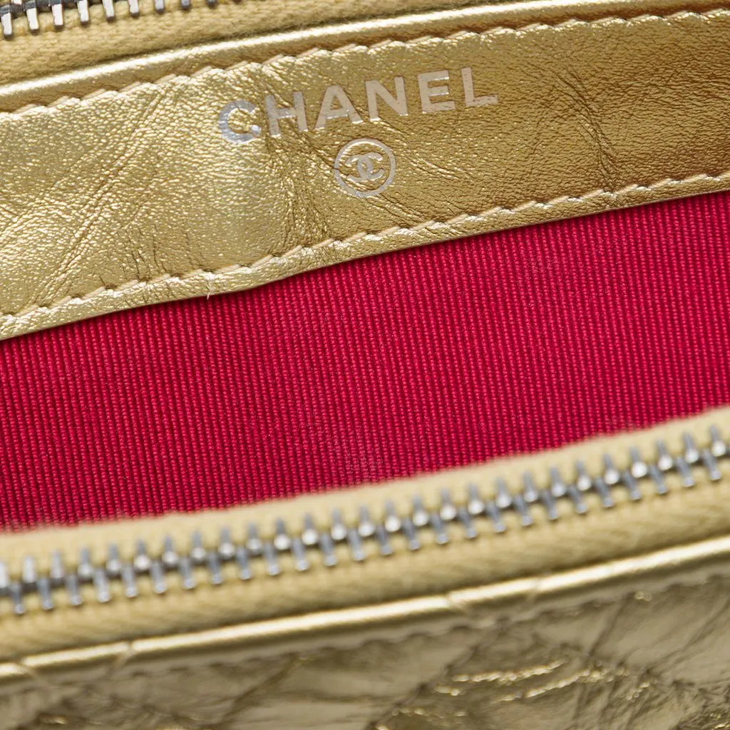 Chanel Quilted Metallic Aged Calfskin Gabrielle Clutch With Chain Gold Leather Very good - Box View