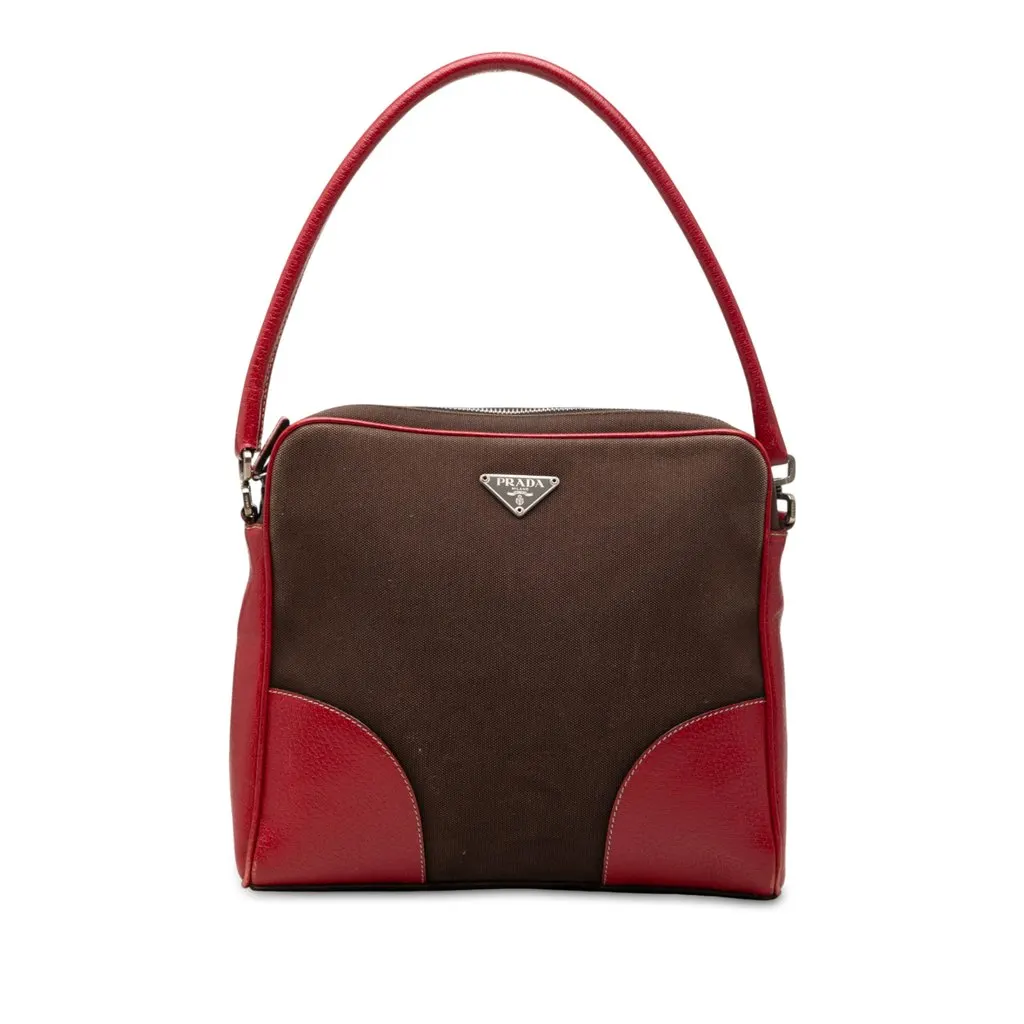 Prada Canvas Canapa Handbag Brown Canvas Good - Front View
