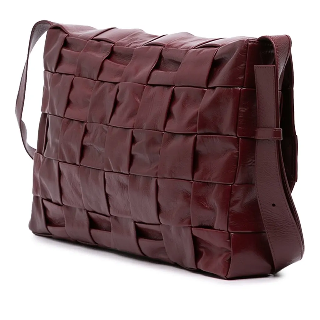 Bottega Veneta Paper Calfskin Intrecciato Cassette Crossbody Red Leather Very good - Back View