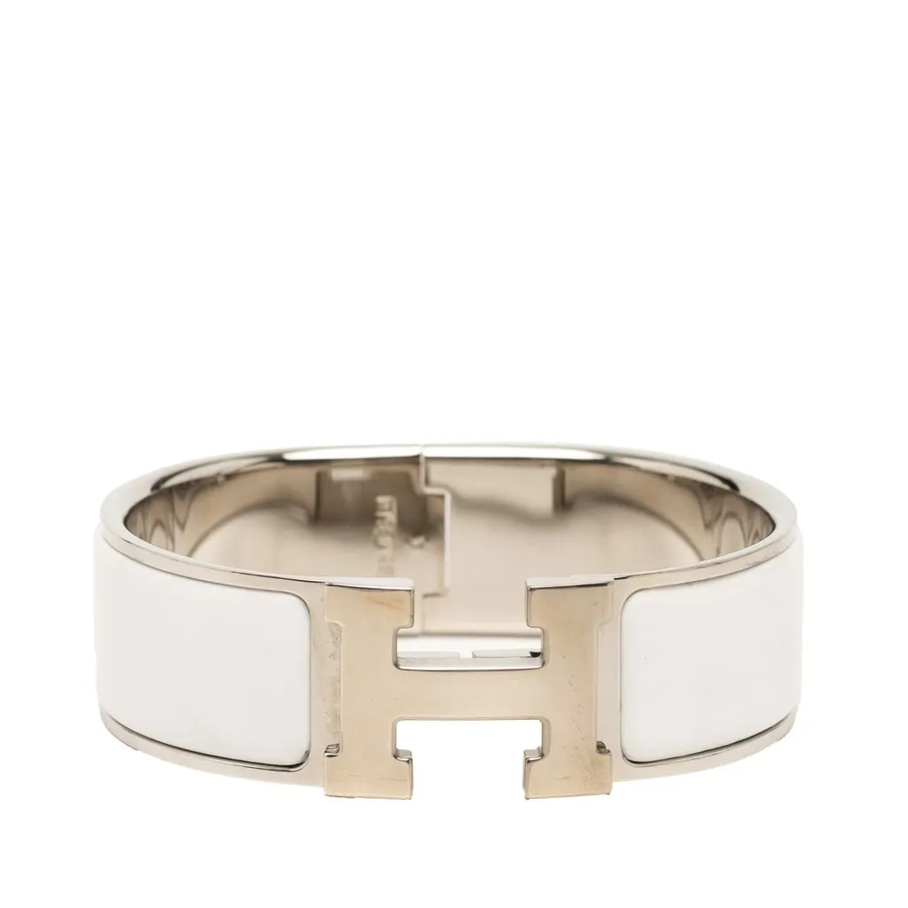 Hermès Wide Enamel Clic Clac H Bracelet GM White Very good - Front View