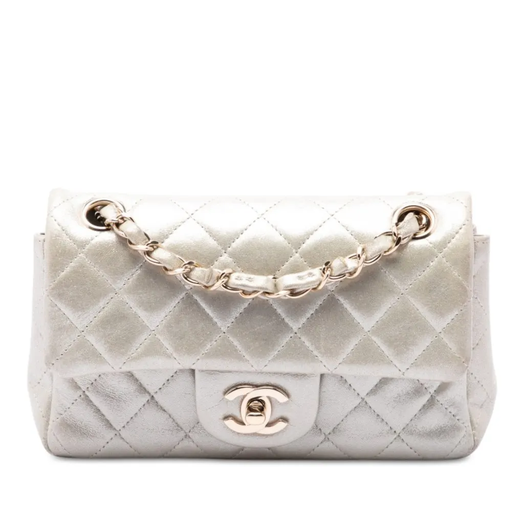 Chanel Mini Rectangular Classic Iridescent Lambskin Single Flap Gold Leather Very good - Front View