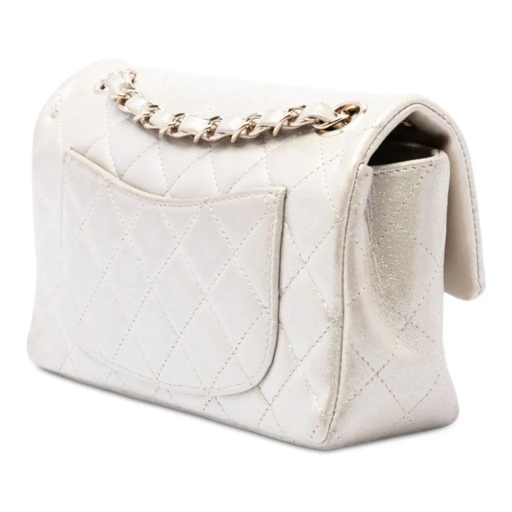 Chanel Mini Rectangular Classic Iridescent Lambskin Single Flap Gold Leather Very good - Back View