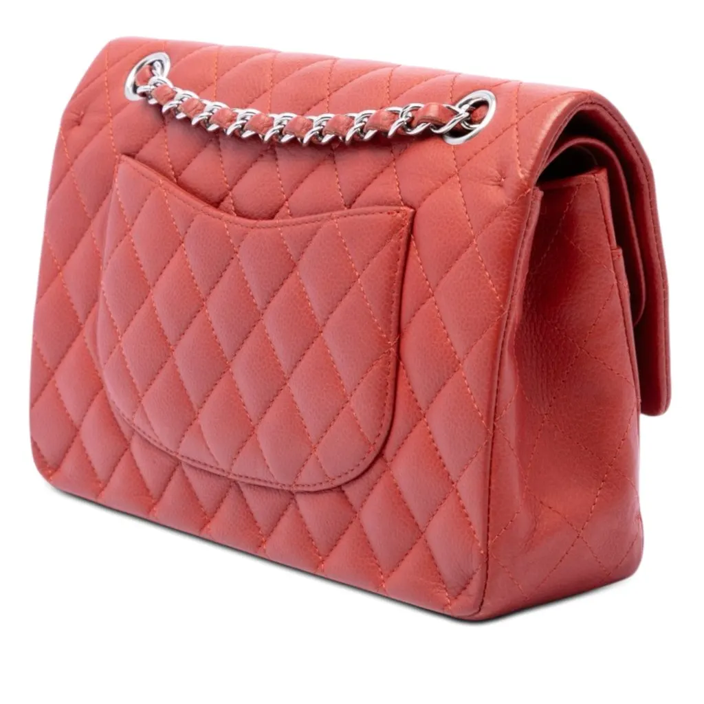 Chanel Medium Classic Caviar Double Flap Red Leather Good - Back View