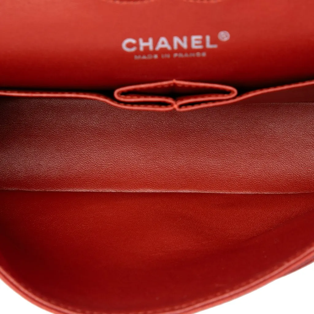 Chanel Medium Classic Caviar Double Flap Red Leather Good - Model View