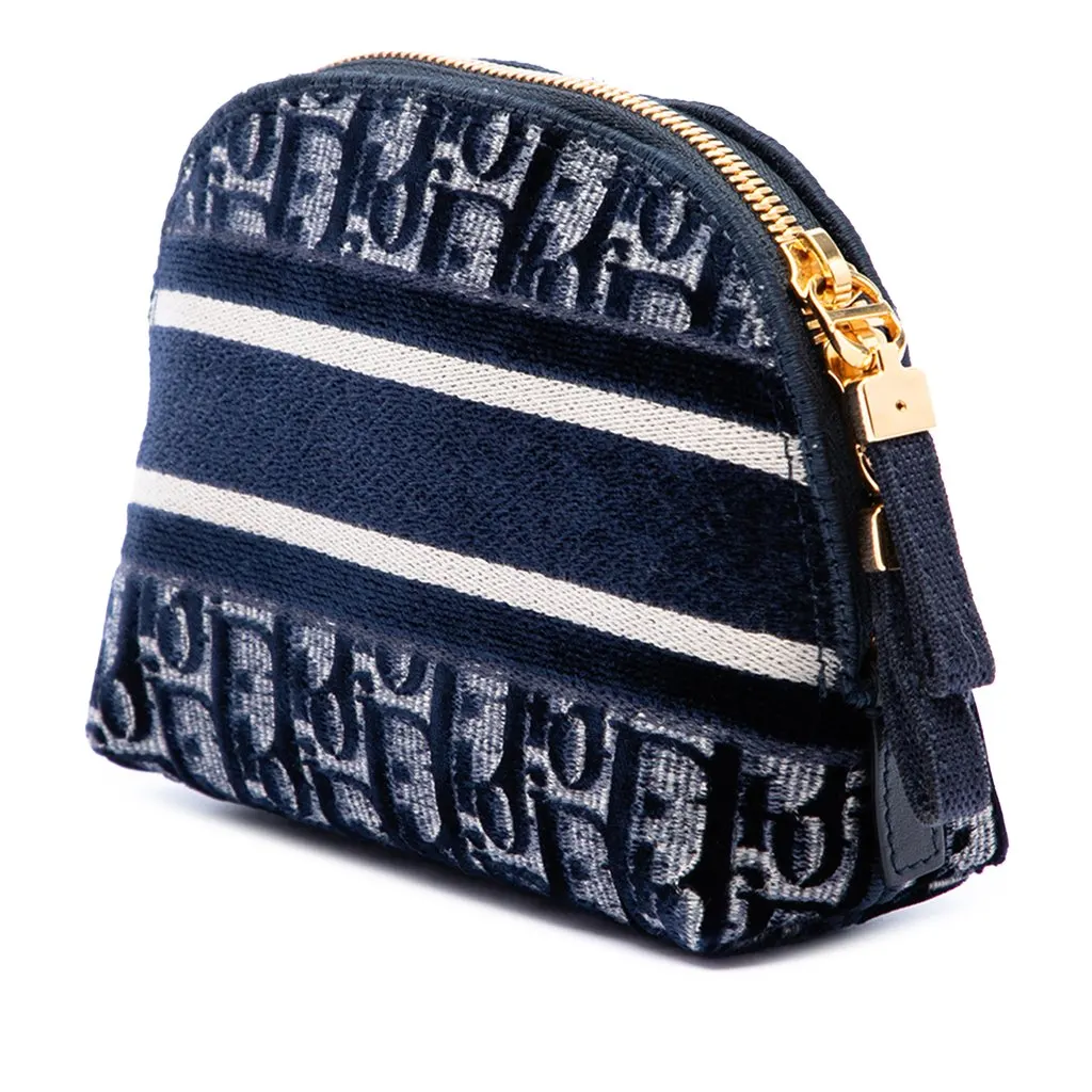 Dior Oblique Embroidered Velvet Cosmetic Pouch Blue Velvet Very good - Back View