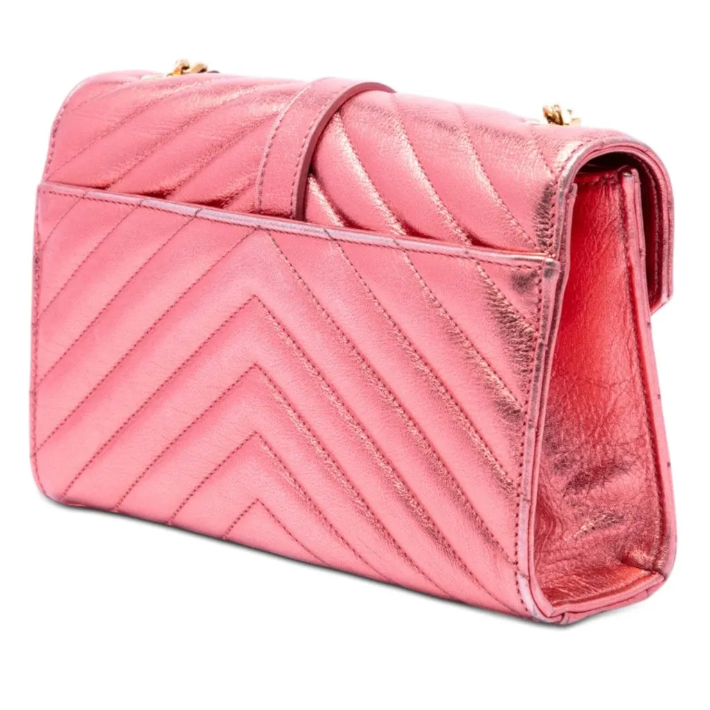 Saint Laurent Small Chevron Metallic Calfskin Monogram Envelope Bag Pink Leather Very good - Back View