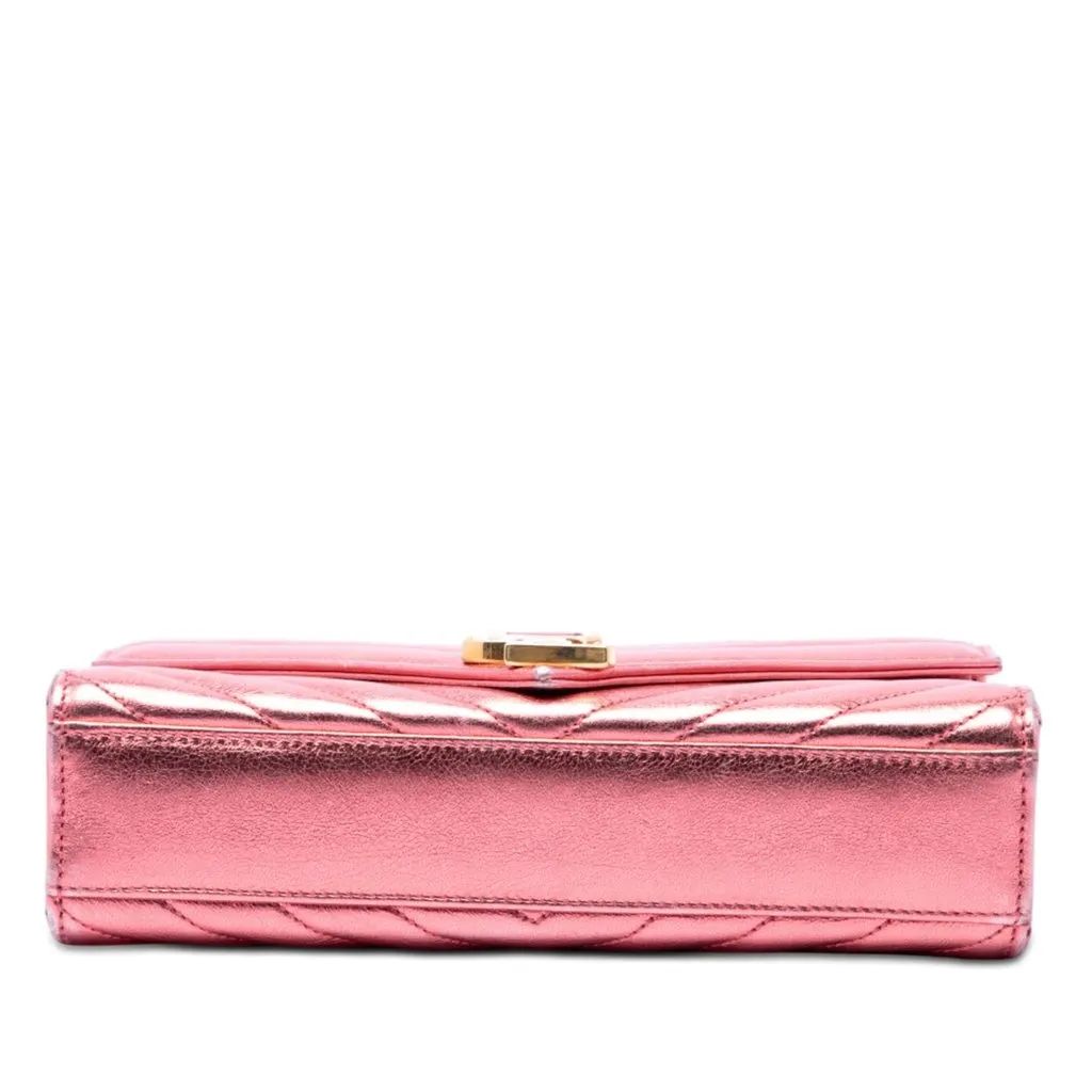 Saint Laurent Small Chevron Metallic Calfskin Monogram Envelope Bag Pink Leather Very good - Inside View