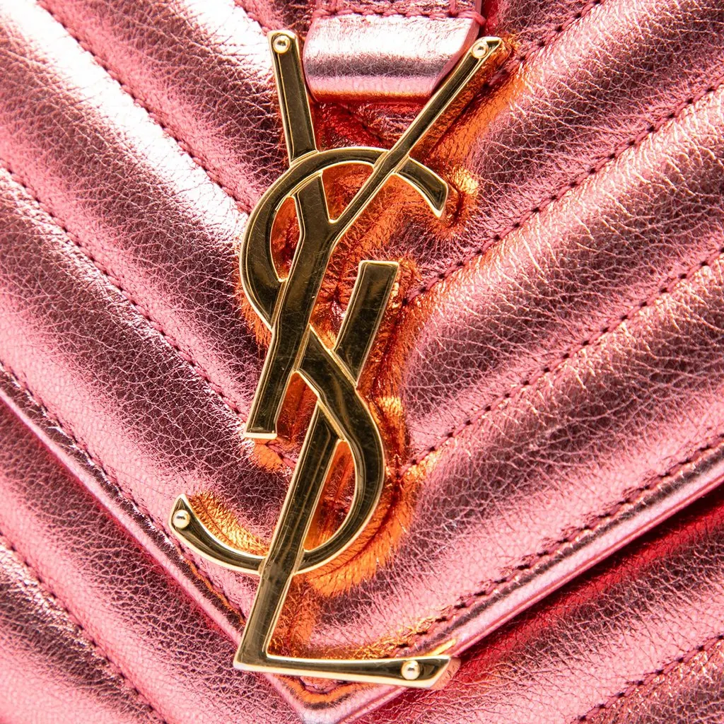 Saint Laurent Small Chevron Metallic Calfskin Monogram Envelope Bag Pink Leather Very good - Box View