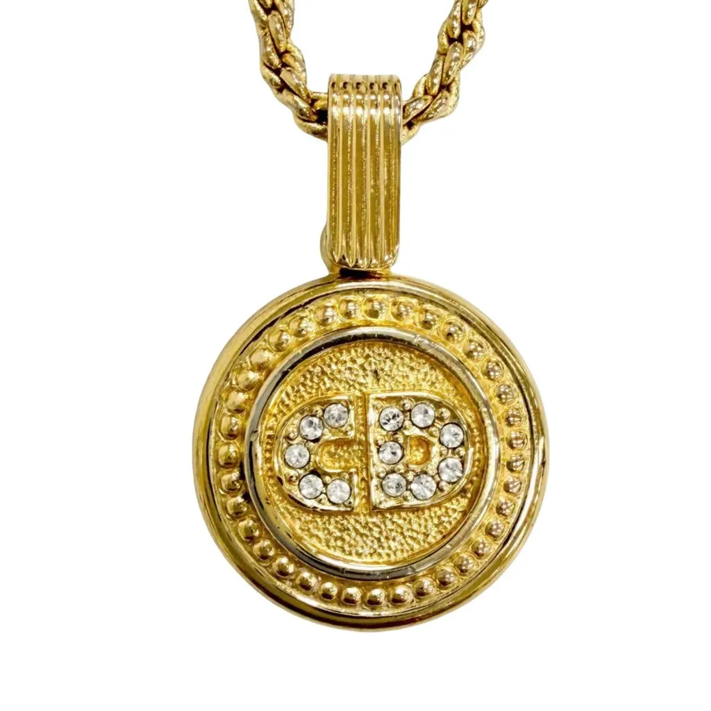 Dior Gold Plated Strass CD Logo Pendant Necklace Gold Metal Very good - Back View